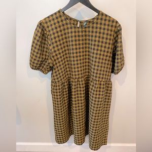 Puff sleeve fall checkered gingham dress